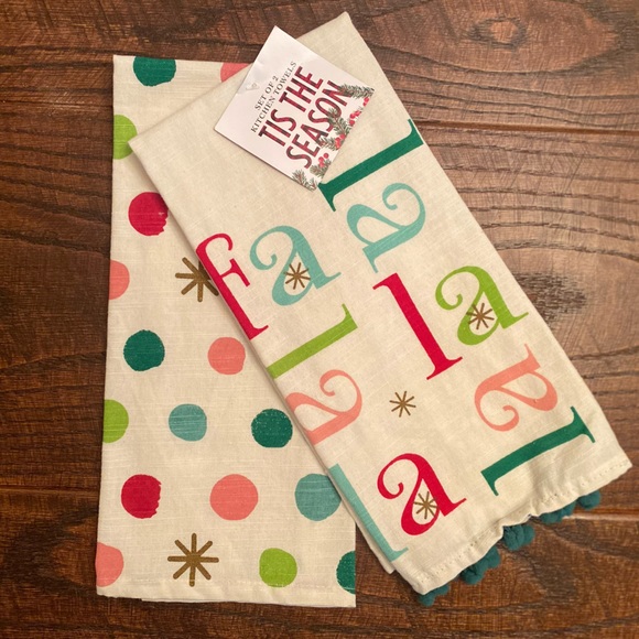 Fa La La Kitchen Towels Set Of 2, Colorful Christmas Kitchen Towels Set - Picture 1 of 15